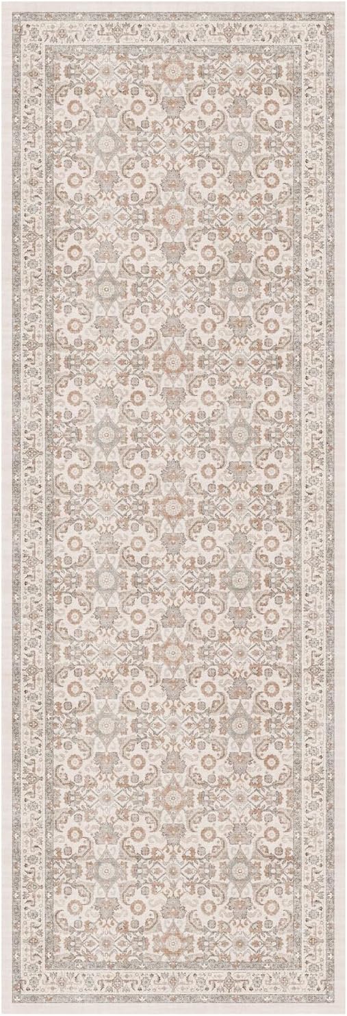 WITSHOCK 2x6 Runner Rugs for Hallways,Vintage Neutral Hallway Rugs for Entryway,Soft Distressed Boho Floral Carpet for Kitchen Bedroom (Camel/Beige,2x6)