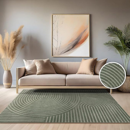 Paco Home Modern Area Rug with Curved Bow Pattern – Minimalist Design in Green, Size: 2'8" x 4'11"