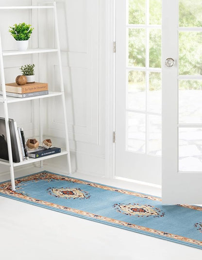 Unique Loom Reza Collection Traditional Persian Style Area Rug, Runner 3' 0" x 16' 5", Light Blue/Ivory