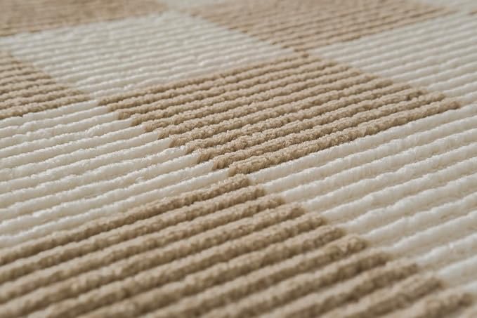 Revival Rugs Gambit 5'3"x8' Checkered Rug Washable Area Rug for Living Room Bedroom - 100% Recycled Oeko-TEX Certified, Medium Pile, Camel, Beige