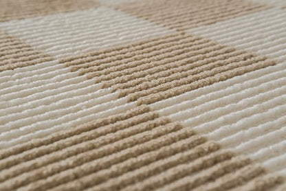Revival Rugs Gambit 5'3"x8' Checkered Rug Washable Area Rug for Living Room Bedroom - 100% Recycled Oeko-TEX Certified, Medium Pile, Camel, Beige