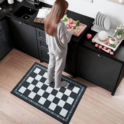 Vasofe Checkered Jute Kitchen Rug, 2x3 Black and White Rugs Indoor Outdoor Front Door Mat Non Slip Washable Area Rugs, Farmhouse Non Shedding Low Pile Floor Carpet for Entryway Porch Doorway