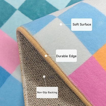 Multicolored Checkered Rug 5x7,5x7 Area Rugs for Living Room Bedroom,Indoor Non-Slip Large Colorful Checkered Rug for Kitchen Entryway Bathroom Office