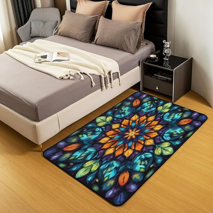 Vintage Mandala 5x7 Area Rug Bohemian Style Watercolor Flower Living Room Rug | Boho Floral Rugs for Bedroom, Antique Decor Victorian Damask Carpet Indoor Floor Mat