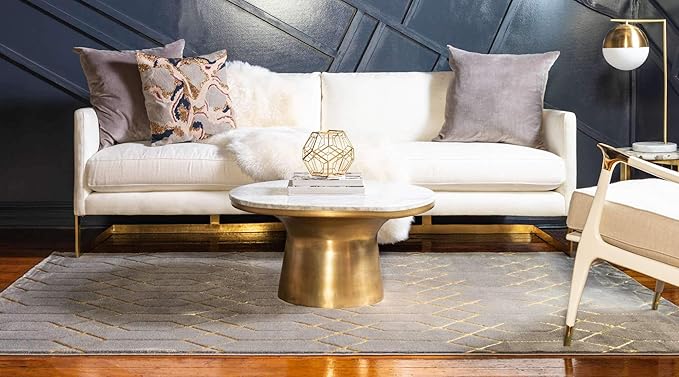 Unique Loom Marilyn Monroe Glam Collection Area Rug - Trellis (9'x 12' Rectangle, Gray Gold/ Gold)