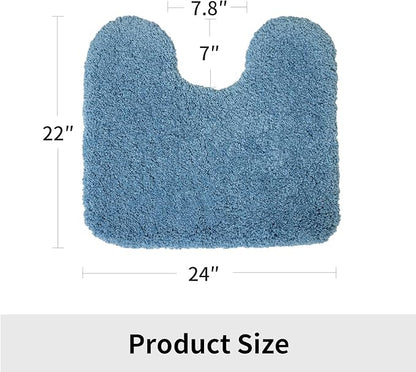 Blue Toilet Rug 22x24 Non Slip Fluffy Toilet Floor Mat U Shaped Washable Bathroom Contour Rug for Toilet Absorbent Thick Toilet Carpet