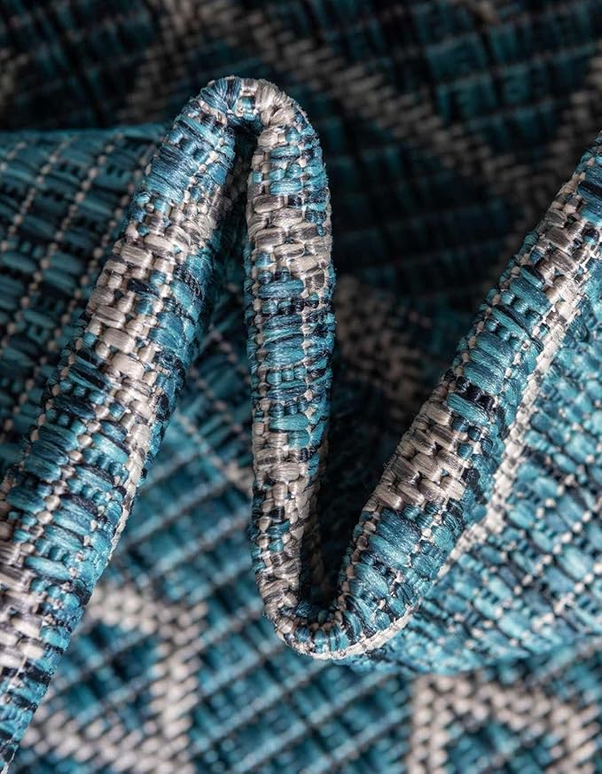 Unique Loom Outdoor Trellis Collection Area Rug - Tribal Trellis (2' x 3' 1" Rectangle Teal/Ivory)