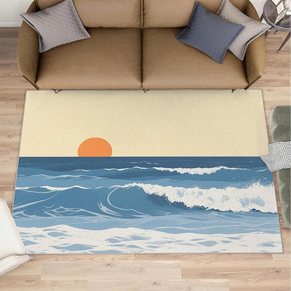 Boho Sun Runner Rugs 3x6ft, Abstraction Deco Bedside Rug, Minimalist Sunburst Laundry Rug with Non Slip Backing for Bedroom Kitchen Sink Front Door Entryway Indoor
