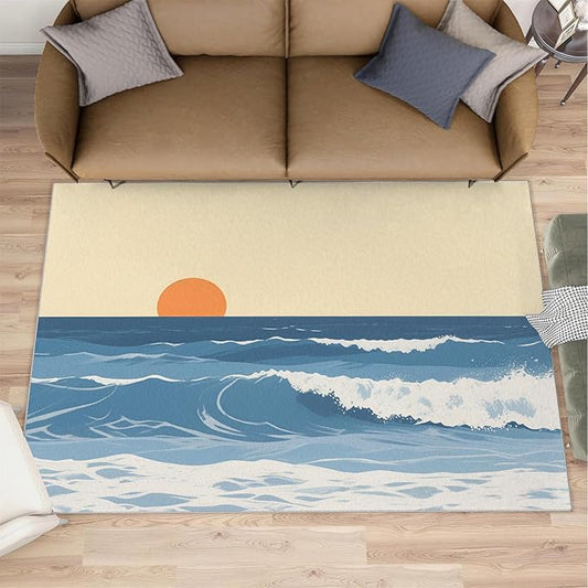 Boho Sun Area Rugs 3x4ft, Abstraction Deco Kids Bedroom Rug, Minimalist Sunburst Bedside Rug Durable Non Slip for Cafe Living Room Under Table Boys Room Decor