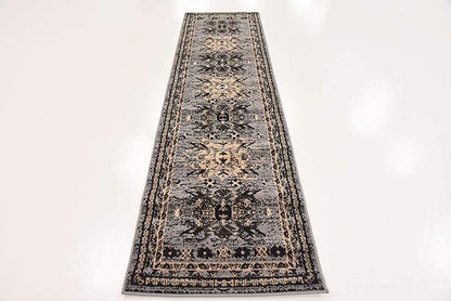 Unique Loom Taftan Collection Border Geometric Tribal Inspired Design Area Rug (2' 2 x 8' 2 Runner, Gray/ Black)