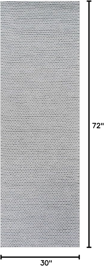 nuLOOM 2x6 Penelope Wool Braided Handmade Area Rug, Light Grey, Solid Rustic Farmhouse Style, For Bedroom, Living Room, Hallway, Entryway