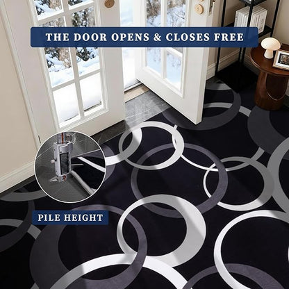 YIHOUSE 5x7 Ft Area Rugs, Concentric Circle Carpet Washable Rug, Black and White Geometric Design Rug for Living Room, Bedroom, Playroom, Nursery, Home Office Decor, Nonslip Non-Shedding