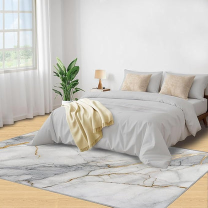 5x6 Abstract Marble Rugs for Office - White-Marble Living Room Carpet, Modern Luxury Bedroom Area Rug Kids Low Pile Rug for Indoor Outdoor Hardwood Floors Home Decor