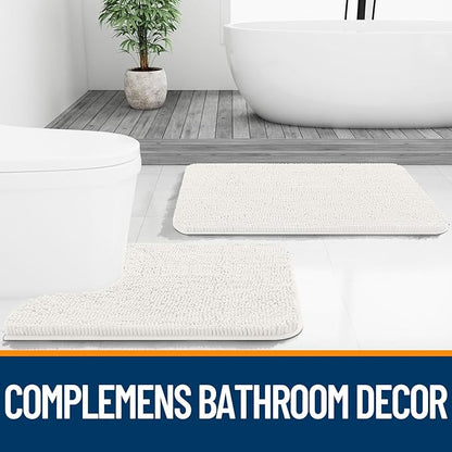 OLANLY Bathroom Rugs 34x21, Extra Soft Absorbent Chenille Bath Rugs, Rubber Backing Quick Dry, Machine Washable Bath Mats for Bathroom Floor, Tub and Shower, Home Decor Accessories, Ivory