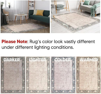 Keen Home Design 8x10 Rug - Machine Washable Area Rug with Non-Slip Backing, Ideal for Living Room, Dining Room, Bedroom - Vintage, Easy Clean, Durable, Low Pile - (8' x 10')