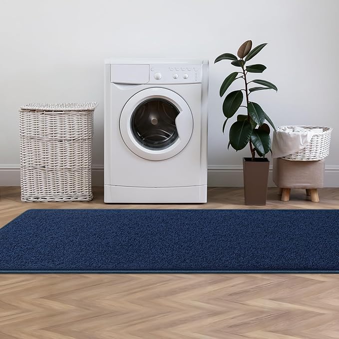 Runner Rug for Hallway, 2x8 Feet Non-Slip Washable Navy Blue Long Area Rug Runners for Hallways Bedroom, Soft Modern Comfy Memory Foam Runner Rugs Indoor Carpet for Kitchen Entrance Living Room