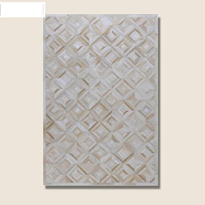 Premium Diamond Patterned Leather Area Rug, Luxury Non Slip Floor Accent for Dining Room, Living Room, Entryway, Elegant Collection Indoor Carpet, Color: White, Size: 8X10 ft