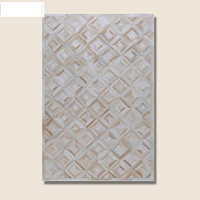 Premium Diamond Patterned Leather Area Rug - 5X8 ft - White- Luxury Non Slip Floor Accent for Dining Room, Living Room, Entryway, Elegant Collection Indoor Carpet