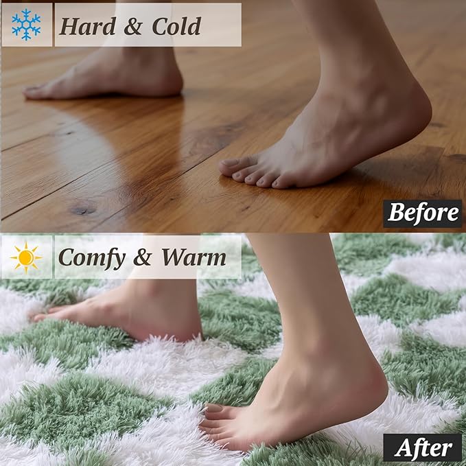 5x7 Area Rugs for Living Room Bedroom, Soft Fluffy Shaggy Bedside Rug, Indoor Floor Carpet for Kids Playroom, Dorms, Nursery Rooms, Home Decor (Green & White 5'x7')