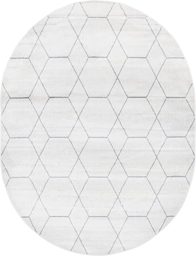 Unique Loom Trellis Frieze Collection Area Rug - Geometric (7' 10" x 10' Oval, Ivory/ Gray)