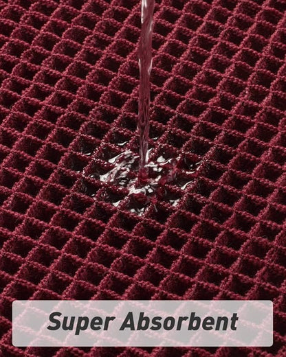 Upgraded Christmas Waffle Bath Mat, Super Absorbent Non Slip Bath Mats for Bathroom Floor, Machine Washable Bathroom Rugs with Tassels, Rubber Backed Bathroom Mats, Ultra Soft, 18" x 30", Burgundy
