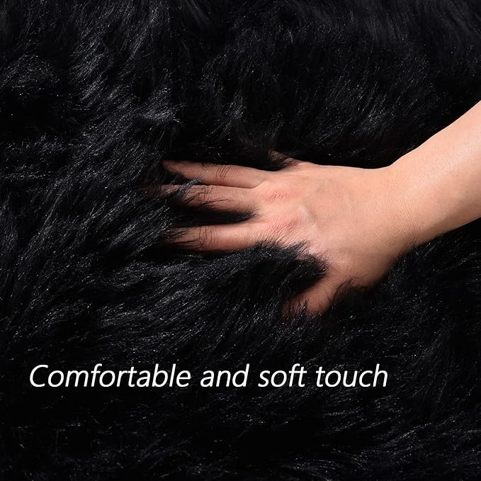 Latepis Black Round Area Rug 8ft Large Circle Fuzzy Shag Rug Washable Sheepskin Fluffy Faux Fur Rug Plush Throw Rugs for Living Room Bedroom Soft Rugs Room Decor