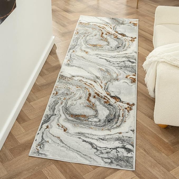 LUXE WEAVERS Marble Effect Abstract Gray 2x7 Area Rug