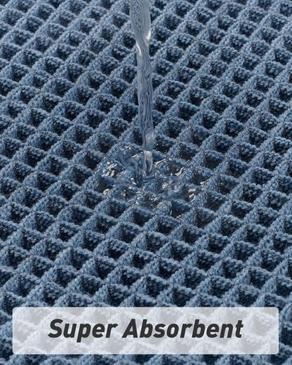 AMOAMI Upgraded Waffle Runner Rug Super Absorbent Non Slip Bath Mats for Bathroom Machine Washable Bathroom Runner Rug with Tassels, Ideal for Hallway Bedroom Laundry Room, 2'x 4'(24" x 48"), Blue
