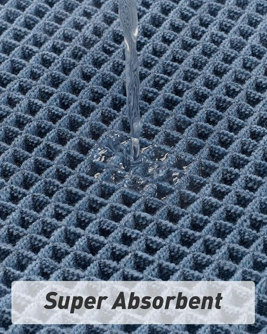 AMOAMI Upgraded Waffle Runner Rug Super Absorbent Non Slip Bath Mats for Bathroom Machine Washable Bathroom Runner Rug with Tassels, Ideal for Hallway Bedroom Laundry Room, 2'x 4'(24" x 48"), Blue