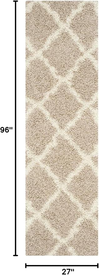 SAFAVIEH Dallas Shag Collection Runner Rug - 2'3" x 8', Beige & Ivory, Trellis Design, Non-Shedding & Easy Care, 1.5-inch Thick Ideal for High Traffic Areas in Living Room, Bedroom (SGD257D)