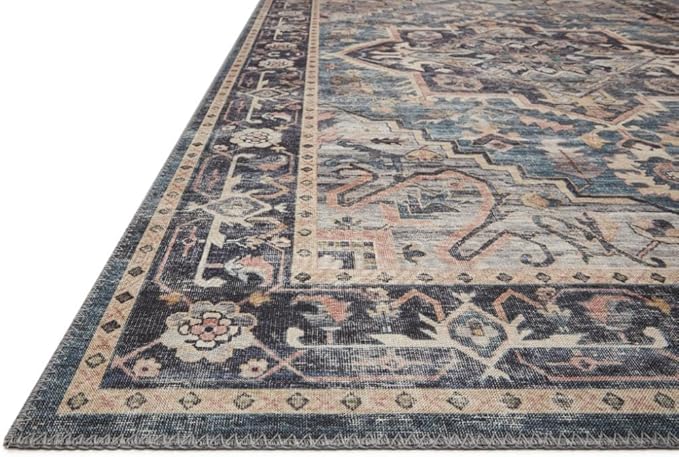 Loloi Hathaway Collection HTH-01 Navy/Multi 7'-6" x 9'-6", .25" Thick Area Rug, Soft, Durable, Printed, Modern, Low Pile, Non-Shedding, Easy Clean, Living Room Rug