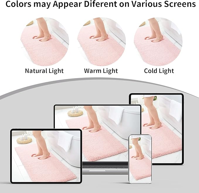 Bathroom Runner Rug 24x59 Pink Non Slip Fluffy Long Bath Mat for Bathroom Floor Washable Plush Luxury Bath Rug for Tub Absorbent Shower Sink Mat Bedside Rug