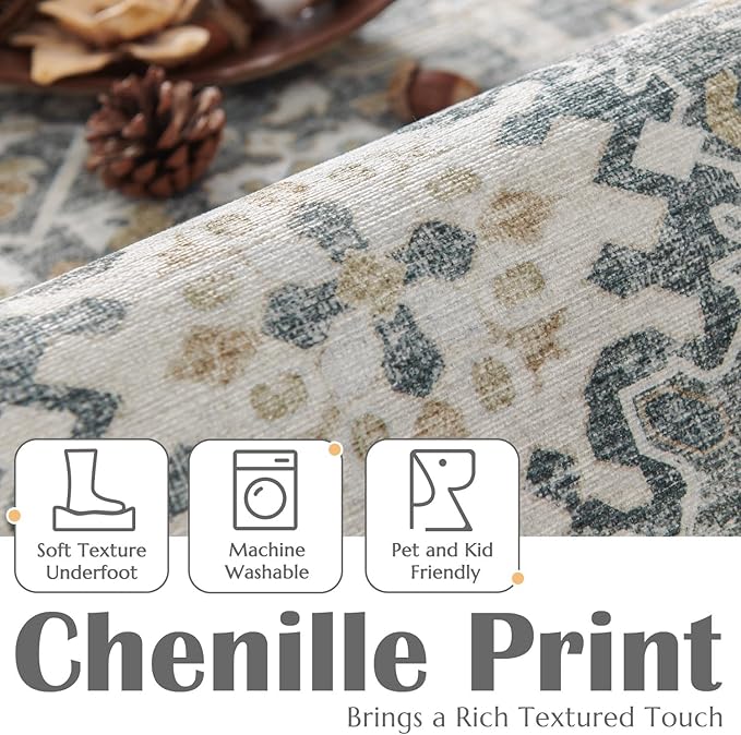 jinchan Runner Rug 3x8 Washable Hallway Rug Distressed Gray Multi Vintage Floral Runner Kitchen Floor Cover Indoor Mat Retro Entryway Living Room Bedroom Office Farmhouse Grey