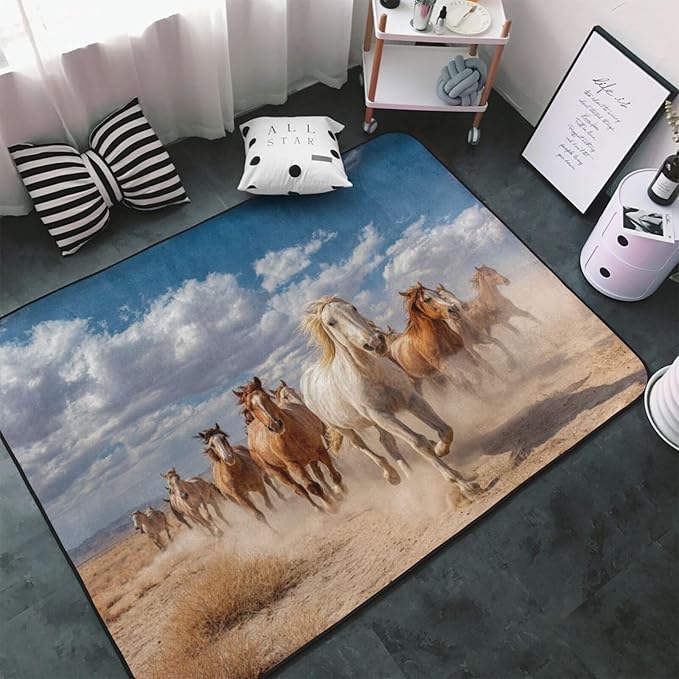 Running Horse Area Rug Washable Outdoor Rugs Anti-Slip Soft Carpet Entryway Indoor Door Mat for Bedroom,Living Room,Porch,Terrace and Entrance Decor 3'x 2'