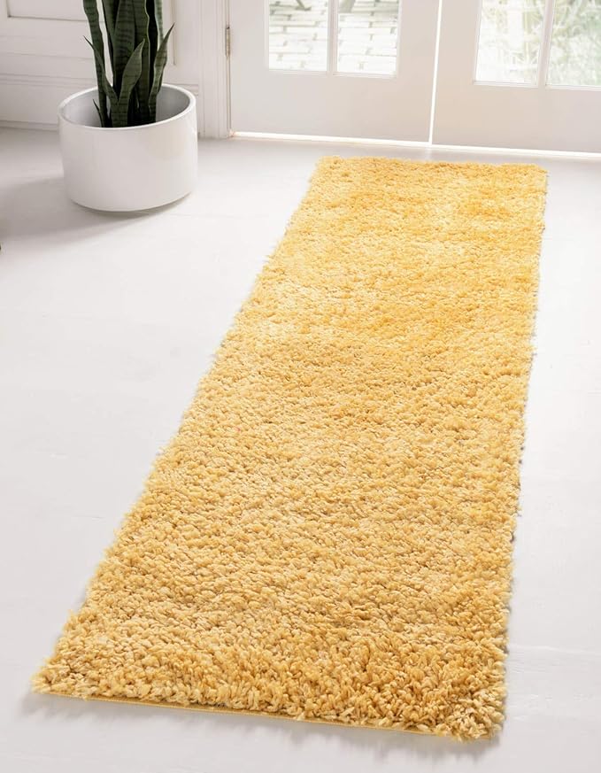 Unique Loom Davos Shag Collection Area Rug - Solid (2' 2" x 6' 9" Runner, Sun Yellow)
