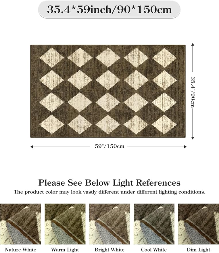 Lahome Machine Washable 3x5 Area Rug, Soft Rugs for Entryway Non Slip Kitchen Rugs, Moroccan Trellis Non Slip Non Shedding Printed Indoor Front Door Carpet for Bathroom Entrance, Brown