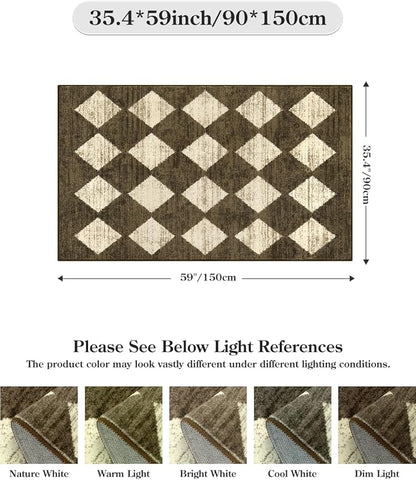 Lahome Machine Washable 3x5 Area Rug, Soft Rugs for Entryway Non Slip Kitchen Rugs, Moroccan Trellis Non Slip Non Shedding Printed Indoor Front Door Carpet for Bathroom Entrance, Brown