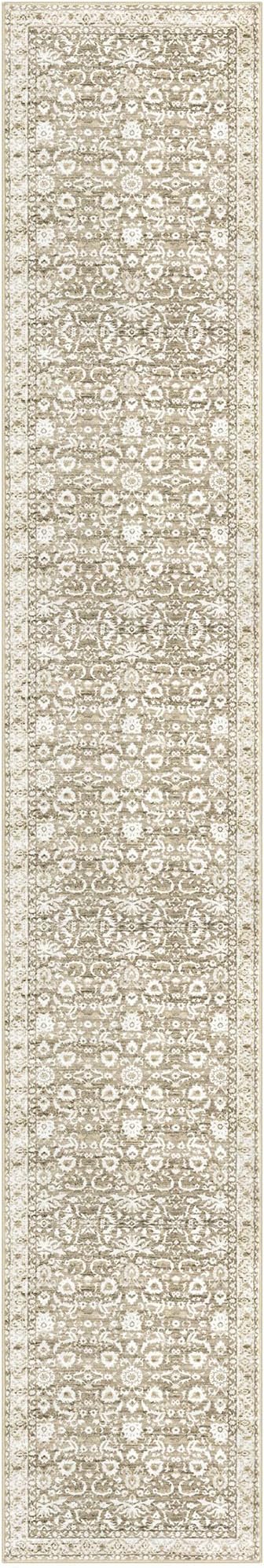 Vintage Runner Rug 2x12, Beige Tan White Washable Long Kitchen Runner Non-Slip Floral Soft Hallway Rug Runner Thin Print Faux Wool Carpet for Entryway Bedroom Laundry Room Indoor Home Decor