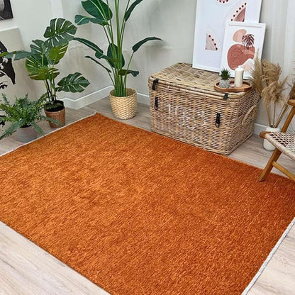 Alfa Rich 4x6 Burnt Orange Washable Area Rugs for Living Room Bedroom Kitchen Cotton Solid Decor Rug