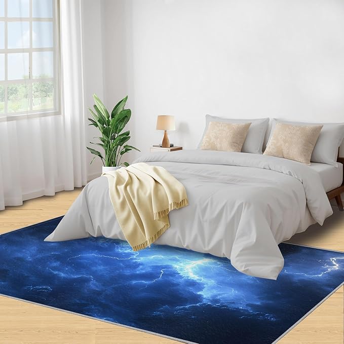 3x4 Dark Clouds Lightning Rugs for Entryway - Storm Kids Bedroom Rug, Natural Weather Mudroom Rug Soft for Coffee Shop Living Room Under Table Game Room