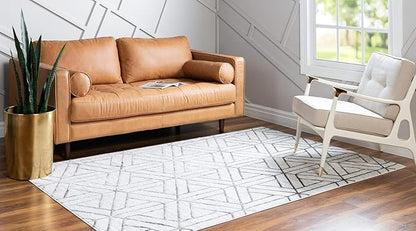 Rugs.com Lattice Trellis Collection Rug – 10' x 14' White Low-Pile Rug Perfect for Living Rooms, Large Dining Rooms, Open Floorplans