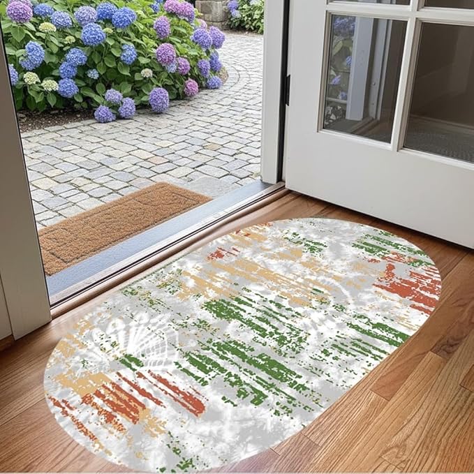 Distressed Abstract Art Aesthetic Deco Indoor Oval Rugs 7x9 for Living Room Bedroom Dining Room Soft Non Skid Easy Clean Big Carpet Nursery Dorm Farmhouse Rustic Grey Green Tie-Dye Texture Area Rug
