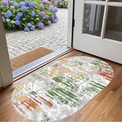 Distressed Abstract Art Aesthetic Deco Indoor Oval Rugs 7x9 for Living Room Bedroom Dining Room Soft Non Skid Easy Clean Big Carpet Nursery Dorm Farmhouse Rustic Grey Green Tie-Dye Texture Area Rug