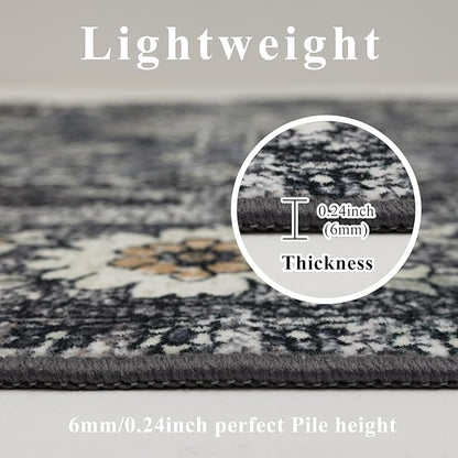 9x12 Area Rug Living Room Rugs, Stain Resistant Washable Rug, Vintage Large Non-Slip Backing, Low Pile Lightweight Print Rug for Bedroom Dinning Room Home Office (Tan/Gray)