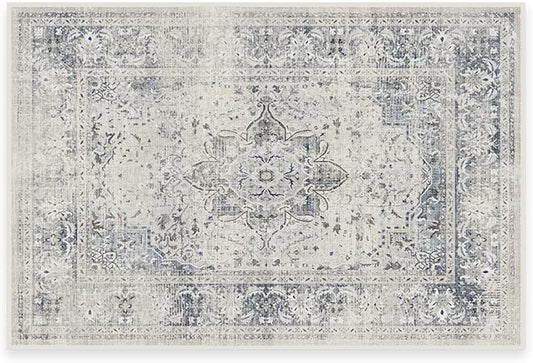 RUGGABLE Washable Vintage Area Rug – Sarrah Blue Quartz 2x3, Stain-Resistant, Non-Slip – Small Machine Washable Rugs for Living Room, Bedroom, Hallway, Entryway & Bathroom–with Standard Pad