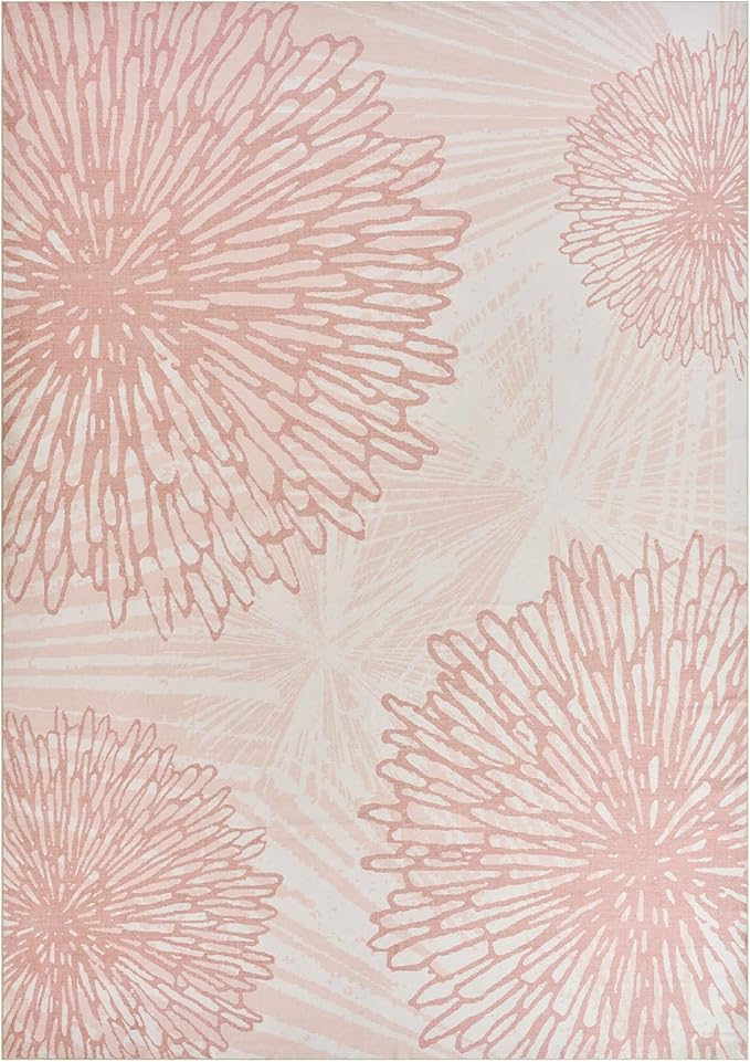 WITSHOCK Pink Rugs 12x15 for Bedroom Girls,Floral Modern Distress Print Pattern Carpet for Living Room Dining Room,Stain Resistant Anti Slip Backing Rugs for Kids Room Nursery Playroom,Light Pink