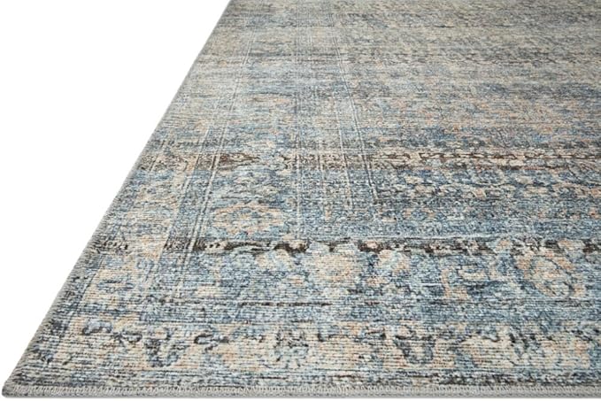 Loloi Amber Lewis Billie Collection, Denim & Blush 2'-6" x 7'-6" Area Rug – Antique & Distressed Accent Rugs for Living Room, Bedroom, Entryway & Hallway, No Shed High Traffic Area Home Decor Rug