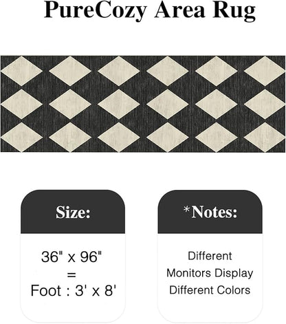 3x8 Runner Checkered Rug for Hallways Black Washable Long Carpet Non-Slip Low Pile Boho Indoor Accent Throw Rug for Entrance Kitchen Bedroom Dining Laundry