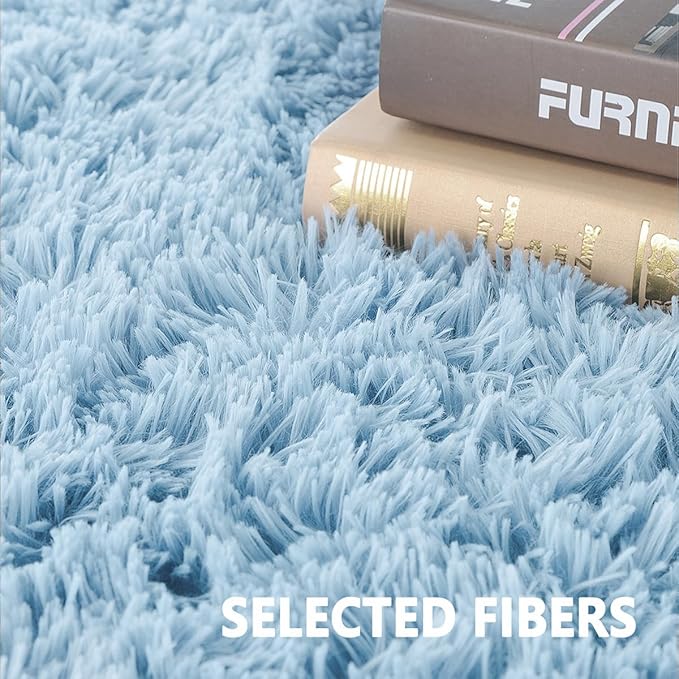 Beglad Fluffy Area Rugs 4x6 Feet, Modern Minimalist Style Shag Rugs, Non-Slip Indoor Carpet Soft Rugs for Bedroom, Living Room & Kids Room, Cobalt Blue