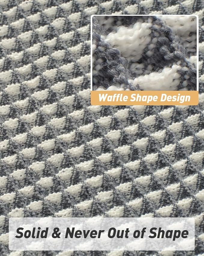Upgraded Waffle Bath Mat, Super Absorbent Non Slip Bath Mats for Bathroom Floor, Machine Washable Bathroom Rugs with Tassels, Rubber Backed Bathroom Mats, Ultra Soft, 17" x 24",DarkGrey & Cream